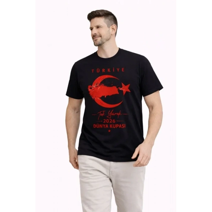 Biçomi Erkek TÜRKİYE Ay Yıldız Baskılı Taraftar Forma T-Shirt - Siyah