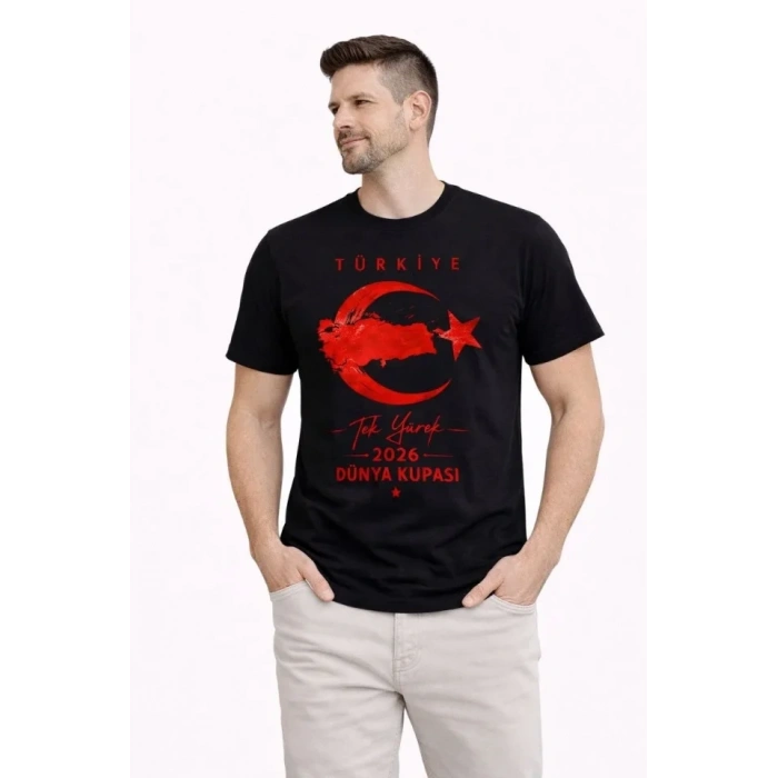 Biçomi Erkek TÜRKİYE Ay Yıldız Baskılı Taraftar Forma T-Shirt - Siyah