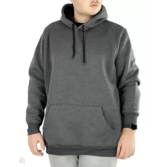 Biçomi Erkek Uzun Kol Kapşonlu Basic Sweatshirt Hoodie - Füme
