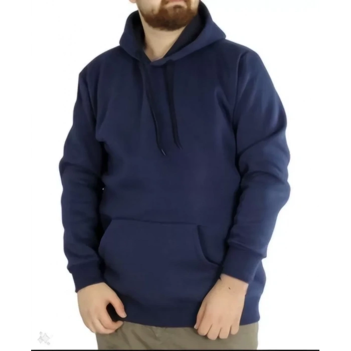 Biçomi Erkek Uzun Kol Kapşonlu Basic Sweatshirt Hoodie - Lacivert