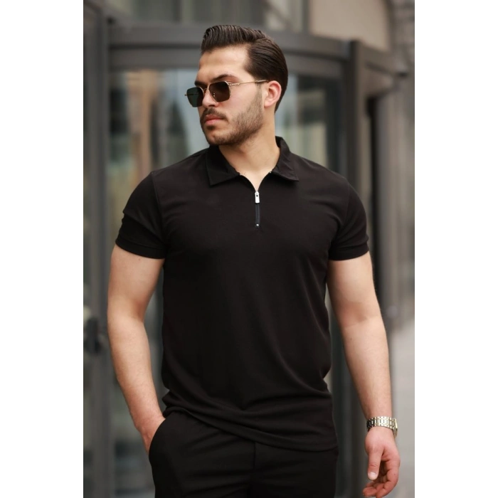 Biçomi Erkek Yakalı Fermuarlı T-shirt şort Ikili Takım