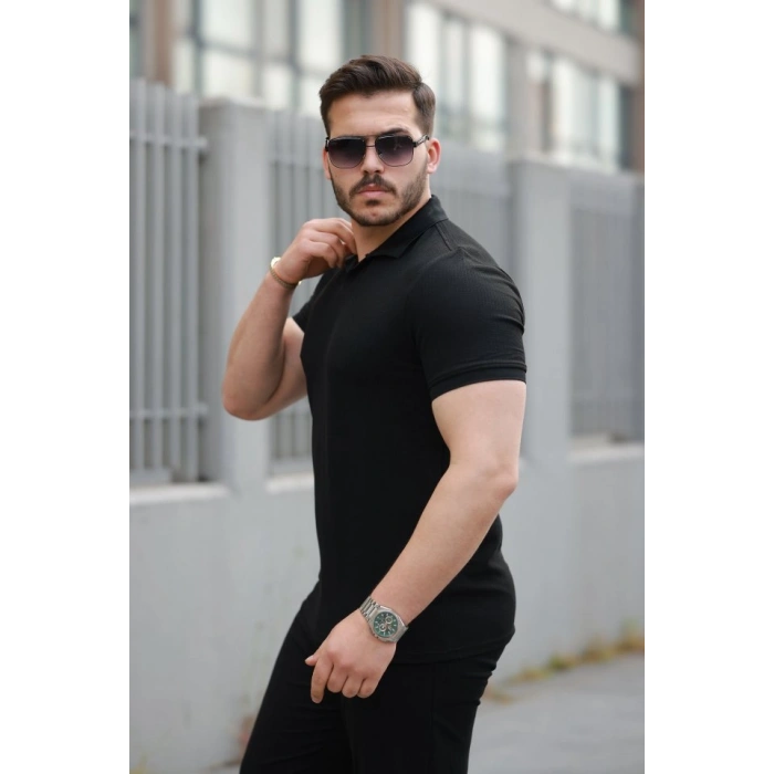 Biçomi Erkek Yakalı Waffle Dokulu Kısa Kollu Tişört