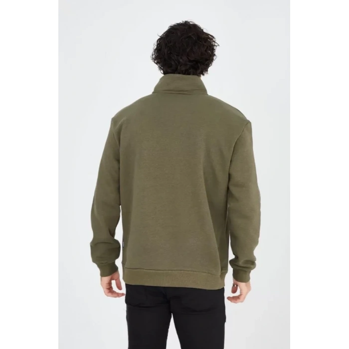 Biçomi Erkek Yarım Fermuarlı Baskılı Sweat - Yeşil