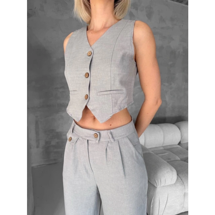 BİÇOMİ Essential yelek pantolon takım gri s255254