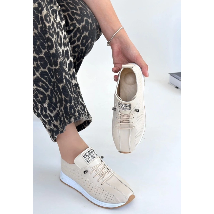 BİÇOMİ Fiert Bej Cilt Bağcıklı Spor Ayakkabı