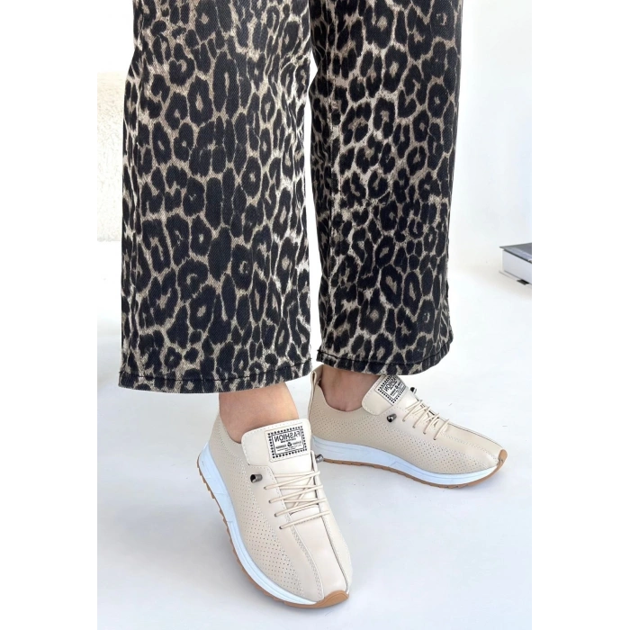 BİÇOMİ Fiert Bej Cilt Bağcıklı Spor Ayakkabı