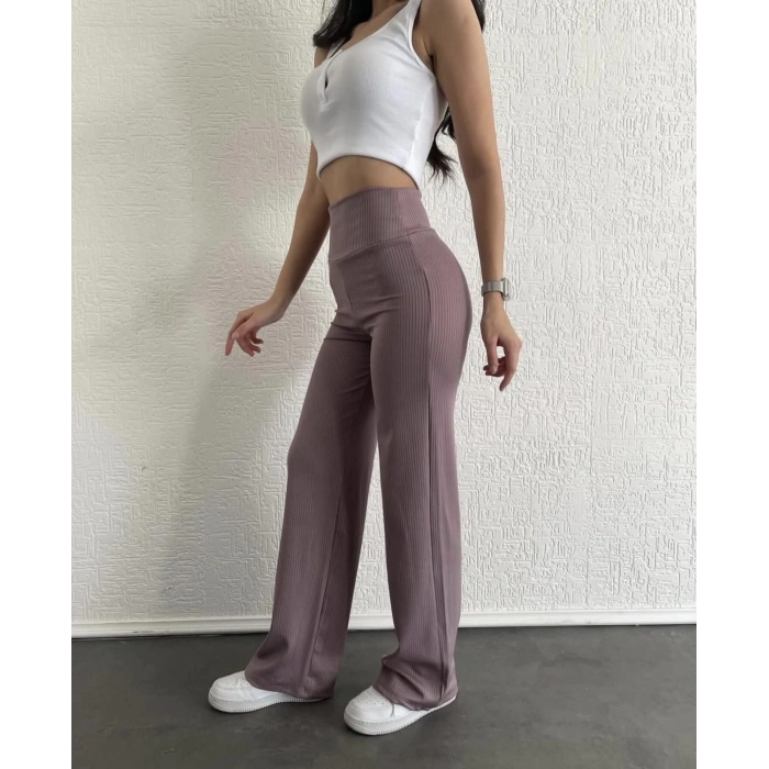 BİÇOMİ fitilli palazzo pantolon sütlükahve