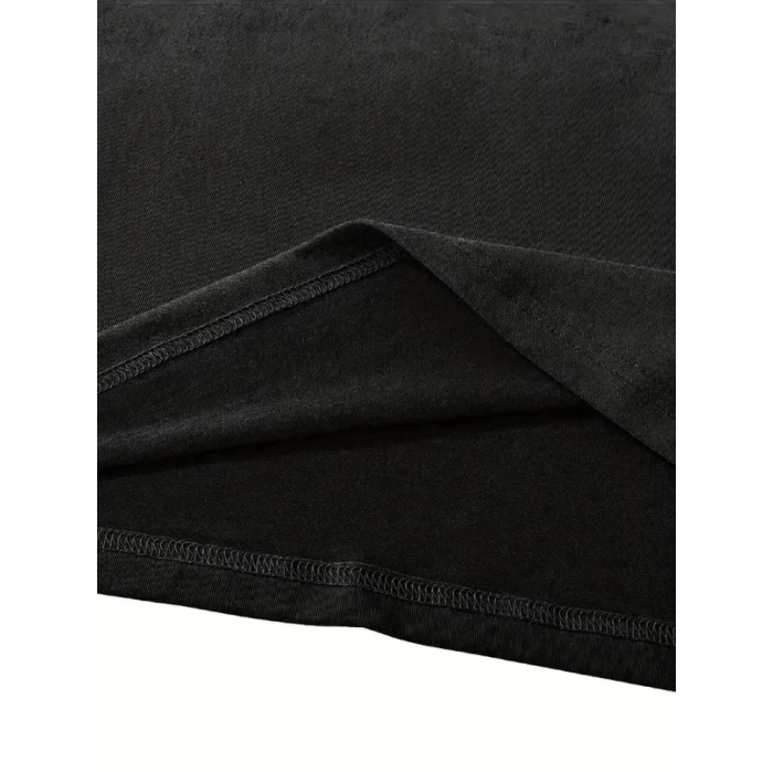Biçomi Fiyonk Baskılı Siyah Oversize Unisex T-shirt- Siyah