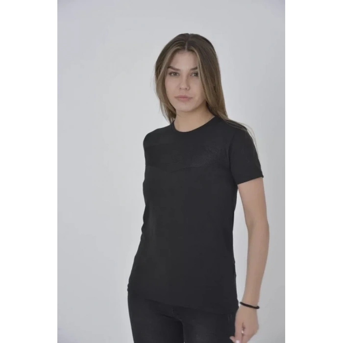 Biçomi Gögüs Fileli Slim Fit T-shirt - Siyah