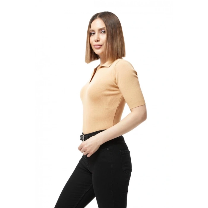 BİÇOMİ Gömlek yaka yazlık triko bluz