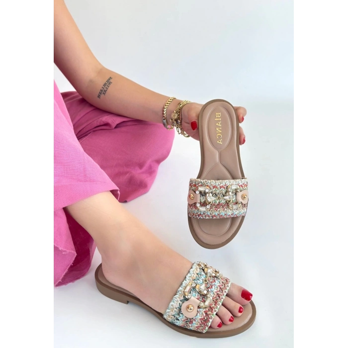 BİÇOMİ Gonne Renkli Hasır Dokuma Terlik