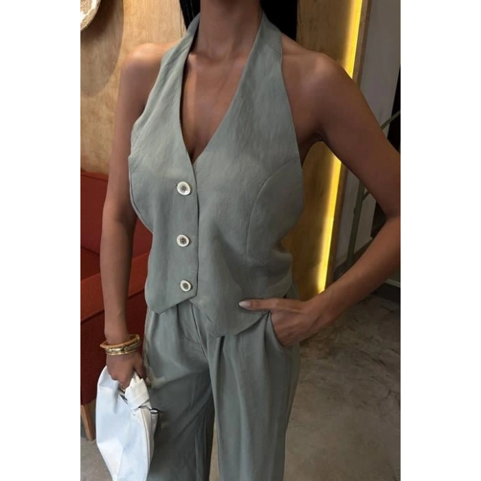 Biçomi Halter Yaka Yelekli Modal Takım 10144
