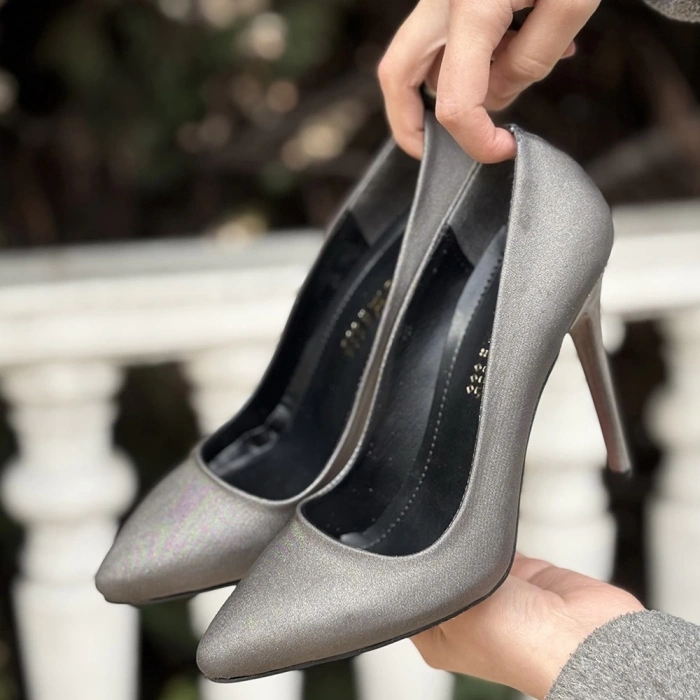 BİÇOMİ Hillar Platin Saten Stiletto Ayakkabı