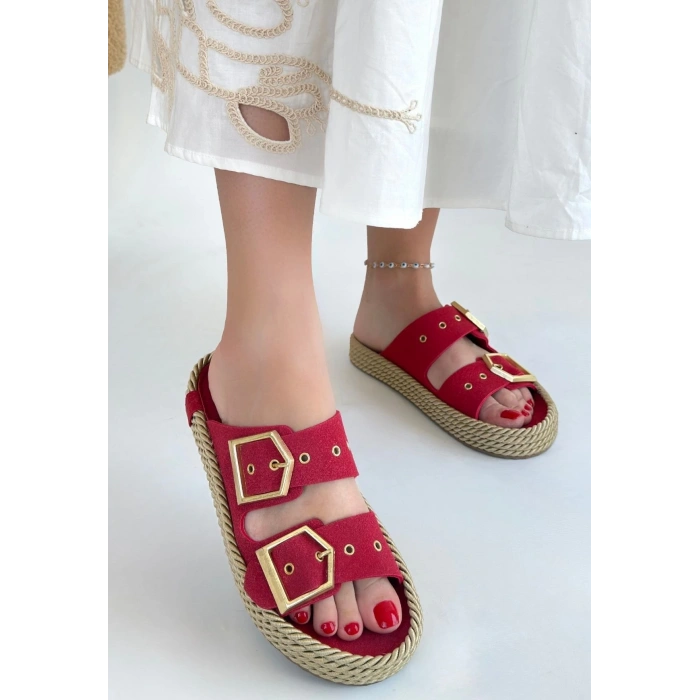 BİÇOMİ İces Kırmızı Nubuk Terlik