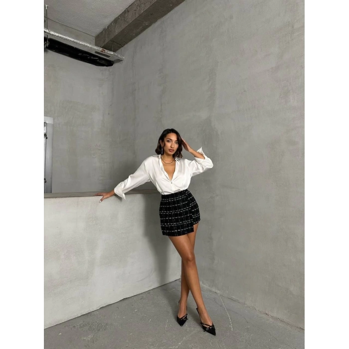 BİÇOMİ İki düğmeli ch kumaş şort etek siyah h26414