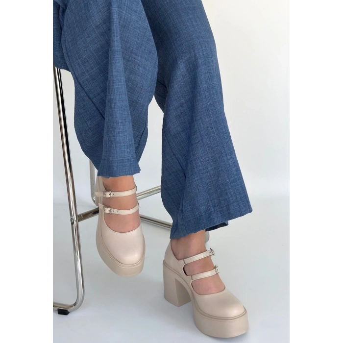 BİÇOMİ Jarlo Bej Cilt Dolgu Topuk Ayakkabı