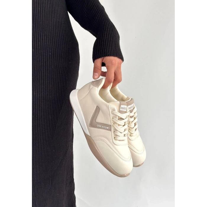 BİÇOMİ Jowen Bej Cilt Vizon Detaylı Bağcıklı Spor Ayakkabı