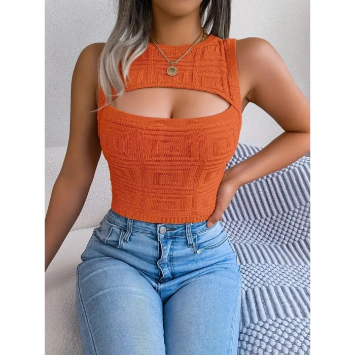Biçomi Kadın Askılı Bisiklet Yaka Güpüs Dekolteli Triko Crop Bluz
