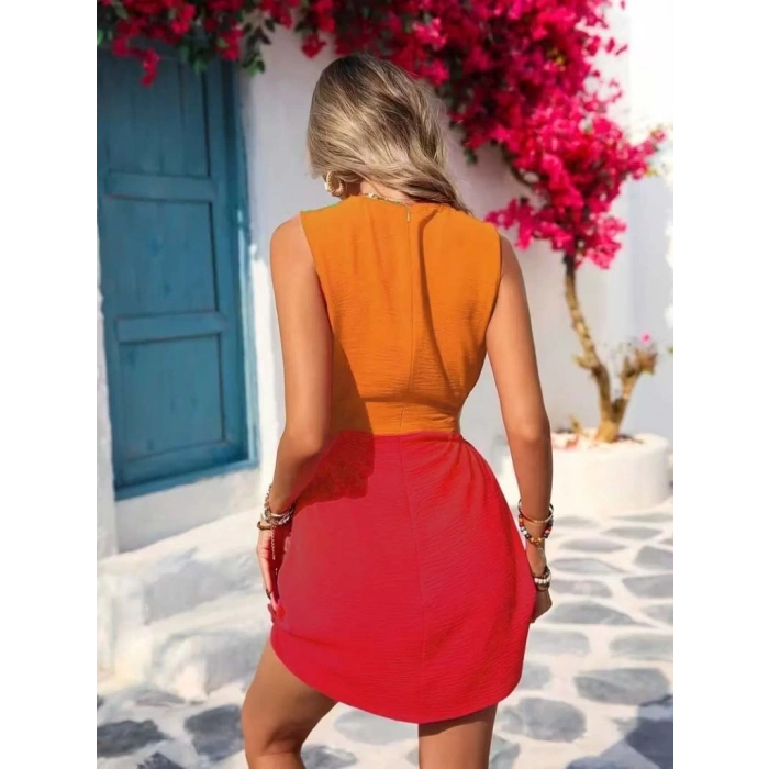 Biçomi Kadın Askılı Bisiklet Yaka Yandan Açık Mini Aerobin Elbise