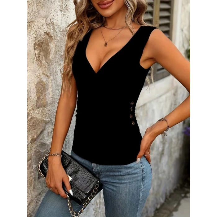 Biçomi Kadın Askılı Kruvaze Yakalı Yandan Düğmeli Viskon Bluz