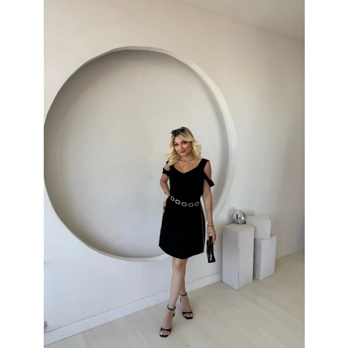 Biçomi Kadın Askılı Soğuk Omuz Detaylı Modal Elbise