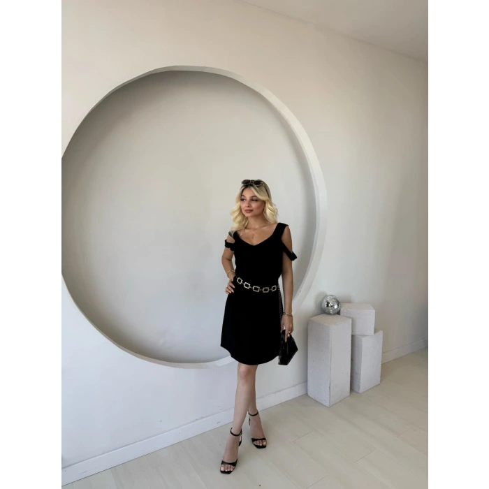 Biçomi Kadın Askılı Soğuk Omuz Detaylı Modal Elbise