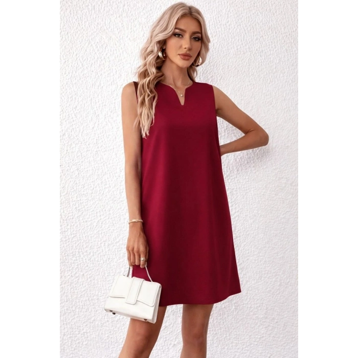 Biçomi Kadın Askılı V Yakalı Mini Ithal Krep Elbise