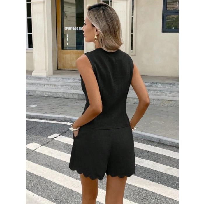 Biçomi Kadın Askılı V Yakalı önden Düğmelı Bluz Ve Short Ikli Takım
