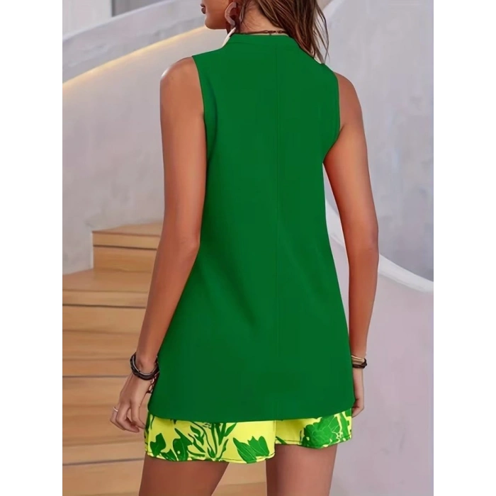 Biçomi Kadın Askılı V Yakalı Sandy Bluz Ve Desenli Short Ikili Takım