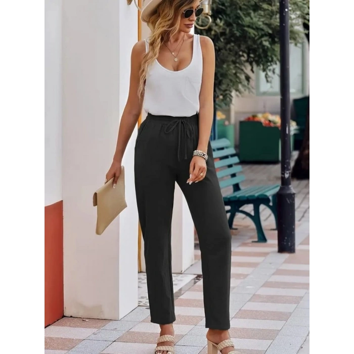 Biçomi Kadın Beli Lastikli Keten Pantolon