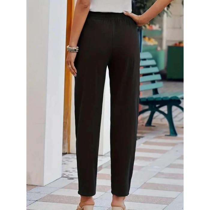 Biçomi Kadın Beli Lastikli Keten Pantolon