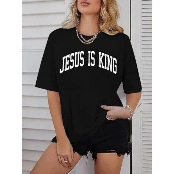 Biçomi Kadın Bisiklet Yaka Kısa Kol Baskılı T-shirt - Siyah