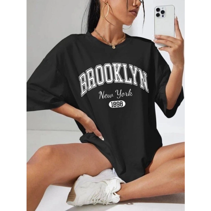 Biçomi Kadın Brooklyn New York Baskılı Oversize Tshirt