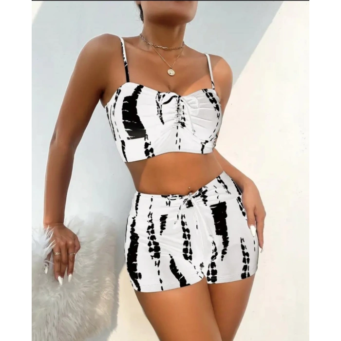 Biçomi Kadın Büzgü Detay Askılı Crop Mini Tayt Ikili Takım