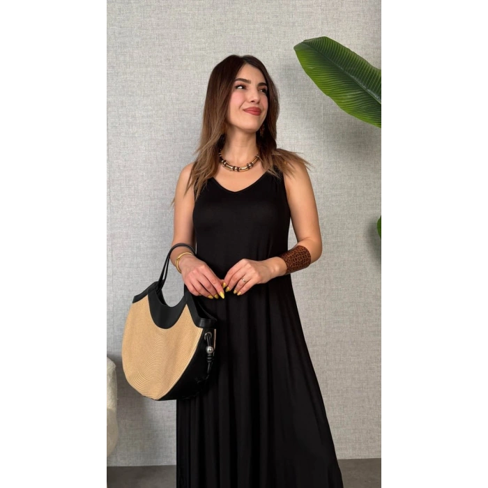 Biçomi Kadın çan Dokuma Kumaş V Yaka Asimetrik Kesim Elbise