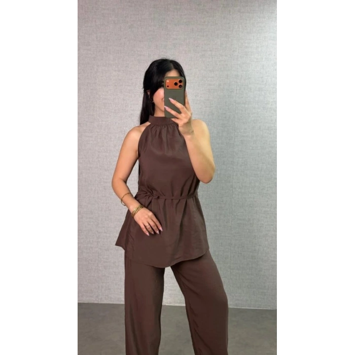 Biçomi Kadın Halter Yaka Beli Kuşak Detaylı Ikili Takım