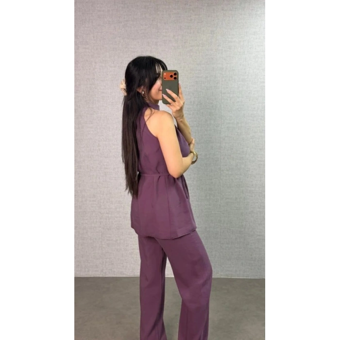 Biçomi Kadın Halter Yaka Beli Kuşak Detaylı Ikili Takım