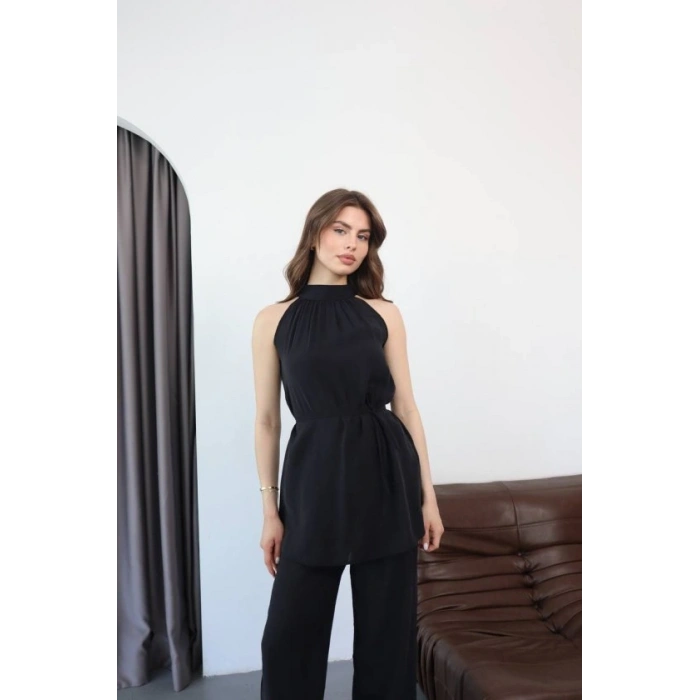 Biçomi Kadın Halter Yaka Beli Kuşak Detaylı Ikili Takım