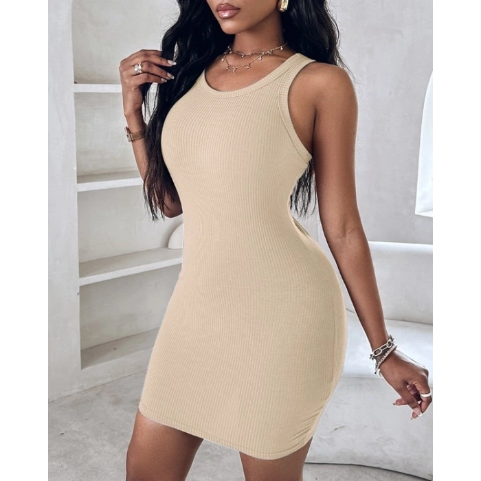 Biçomi Kadın Kalın Askılı Bodycon Kaşkorse Mini Elbise
