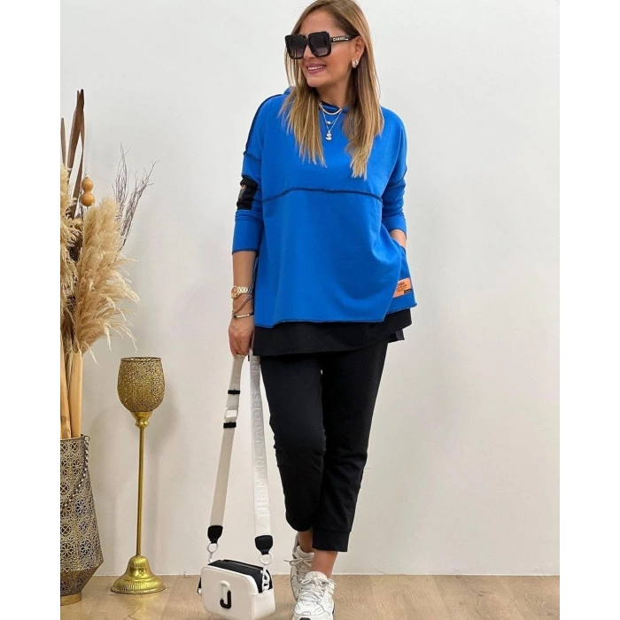 Biçomi Kadın Kapşonlu Etek Ucu Detay Armalı Ters Dikiş Gorunumlu Ikili Takım