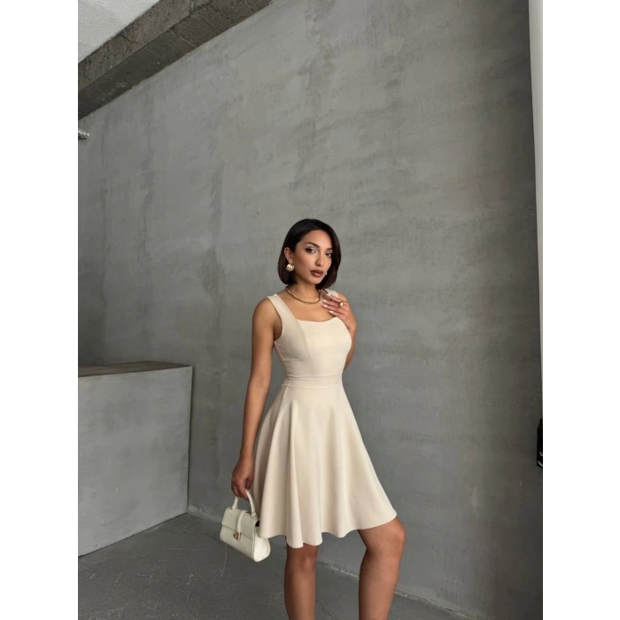 BİÇOMİ Kadın kare yaka kısa elbise s251188