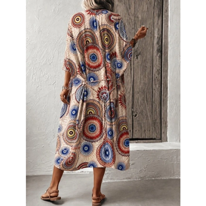 Biçomi Kadın Kısa Kollu önü Açık Belden Kuşaklı Uzun Kimono