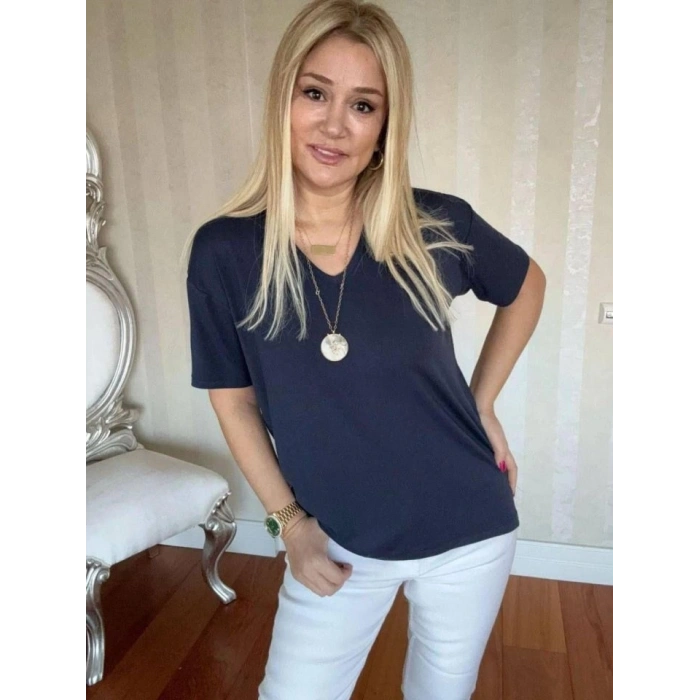 Biçomi Kadın Kısa Kollu V Yaka Bluz