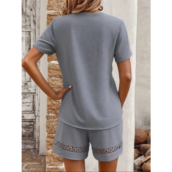 Biçomi Kadın Kısa Kollu V Yakalı Bluz Ve Short Ikili Takım