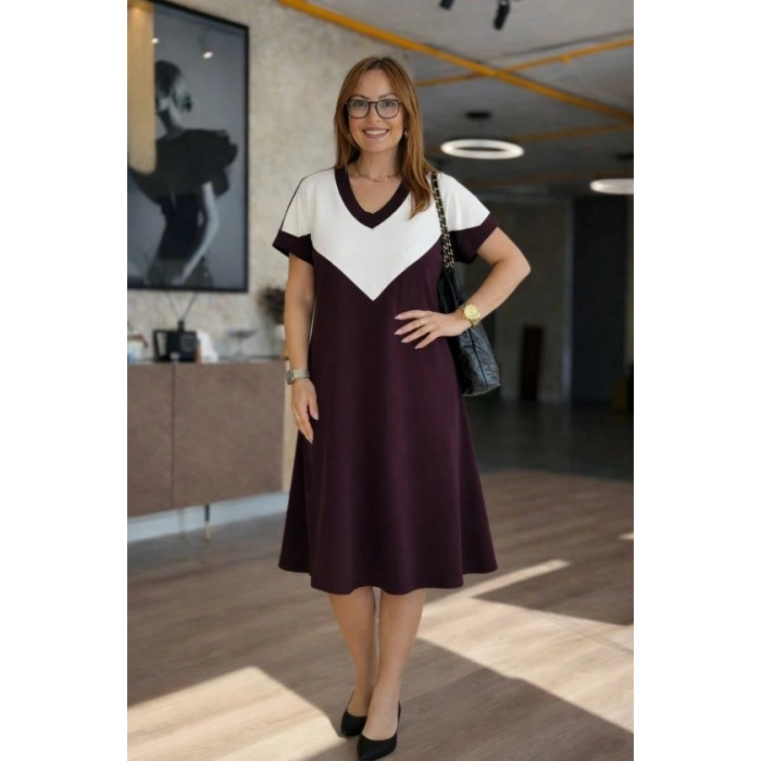 Biçomi Kadın Kısa Kollu V Yakalı Kısa Modal Elbise
