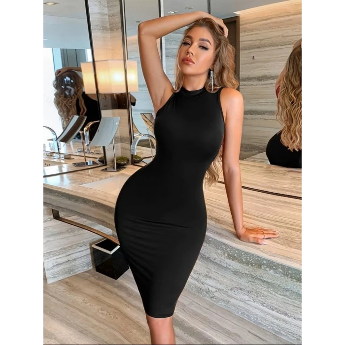 Biçomi Kadın Kolsuz Balıkçı Yaka Kısa Dalgıç Elbise