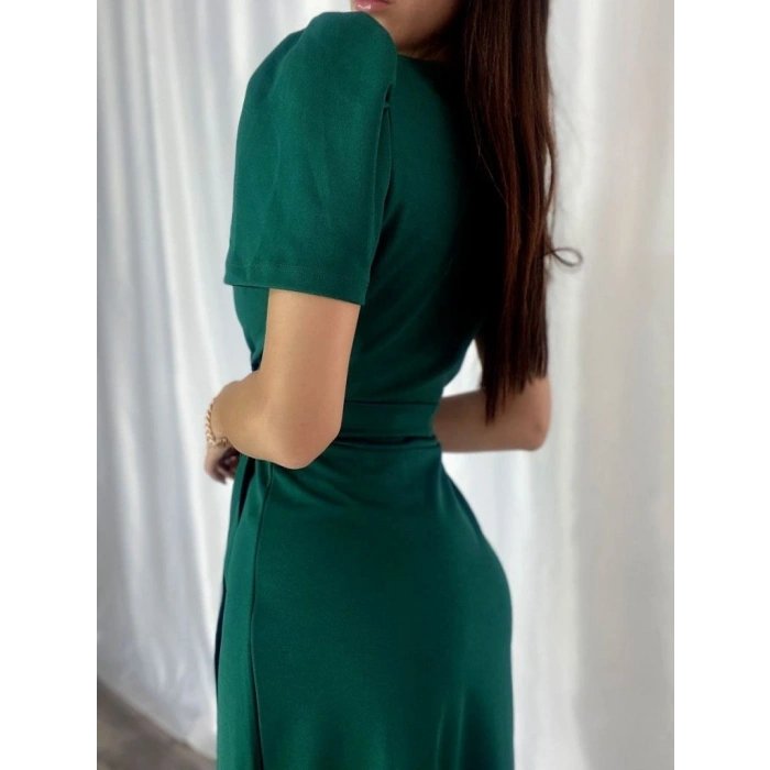 Biçomi Kadın Kruvaze Yaka Midi Boy Kuşaklı Krep Elbise 120 Cm