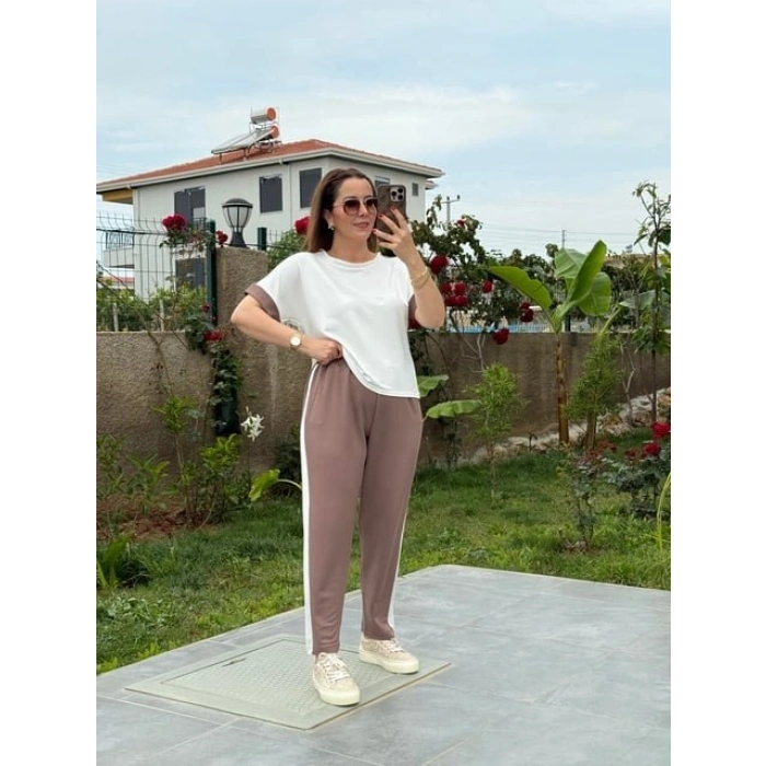 Biçomi Kadın Modal Dokulu Kumaş Yanı şeritli Takım