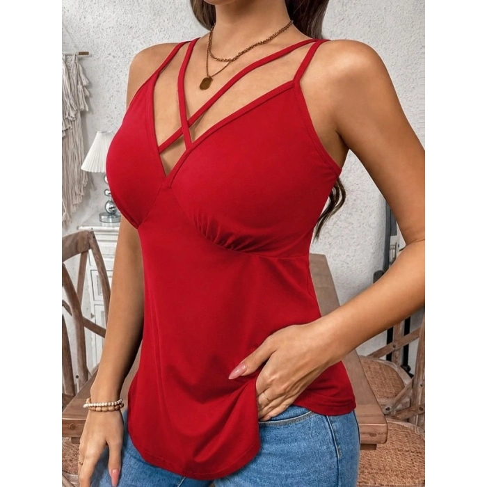 Biçomi Kadın önden çapraz Askılı Uzun Vıskon Bluz