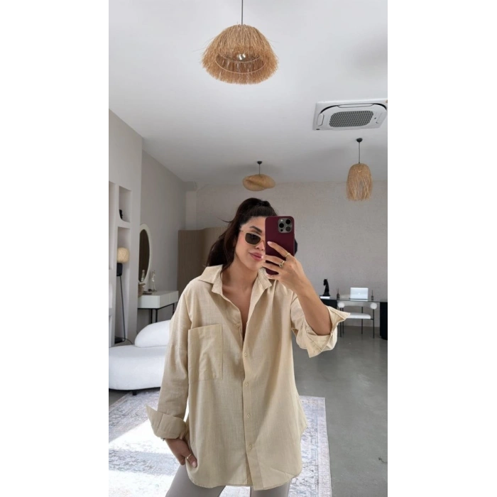 Biçomi Kadın Tek Cepli Over Size Ketem Gömlek